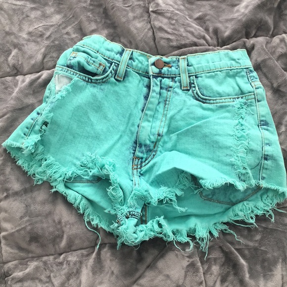 neon high waisted denim shorts